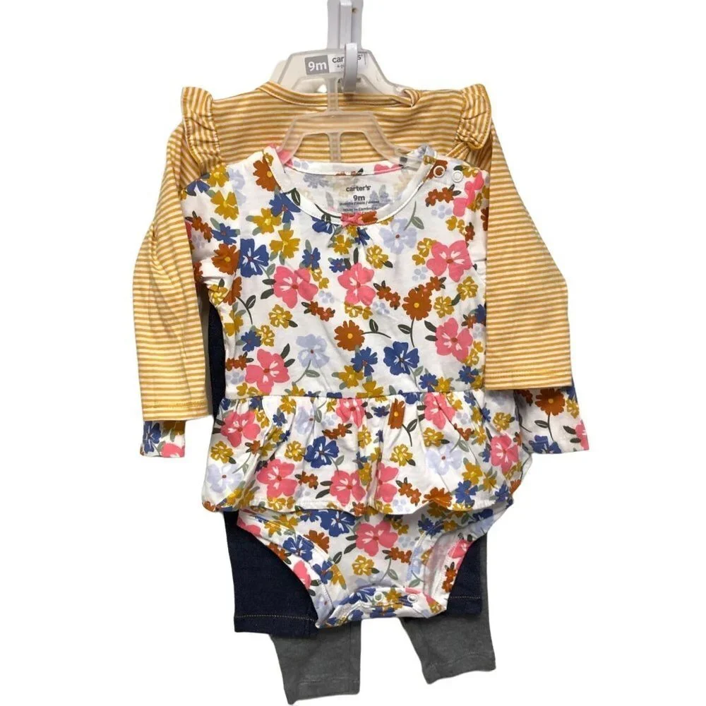 CARTERS Baby Girls Bodysuit and Pants, 4 Piece Set  SIZE‎ 18 MOS new with tag